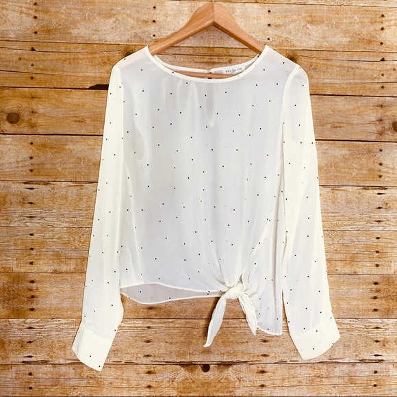 Socialite Blouse Long Sleeve Polka Dot White - Picture 2 of 7